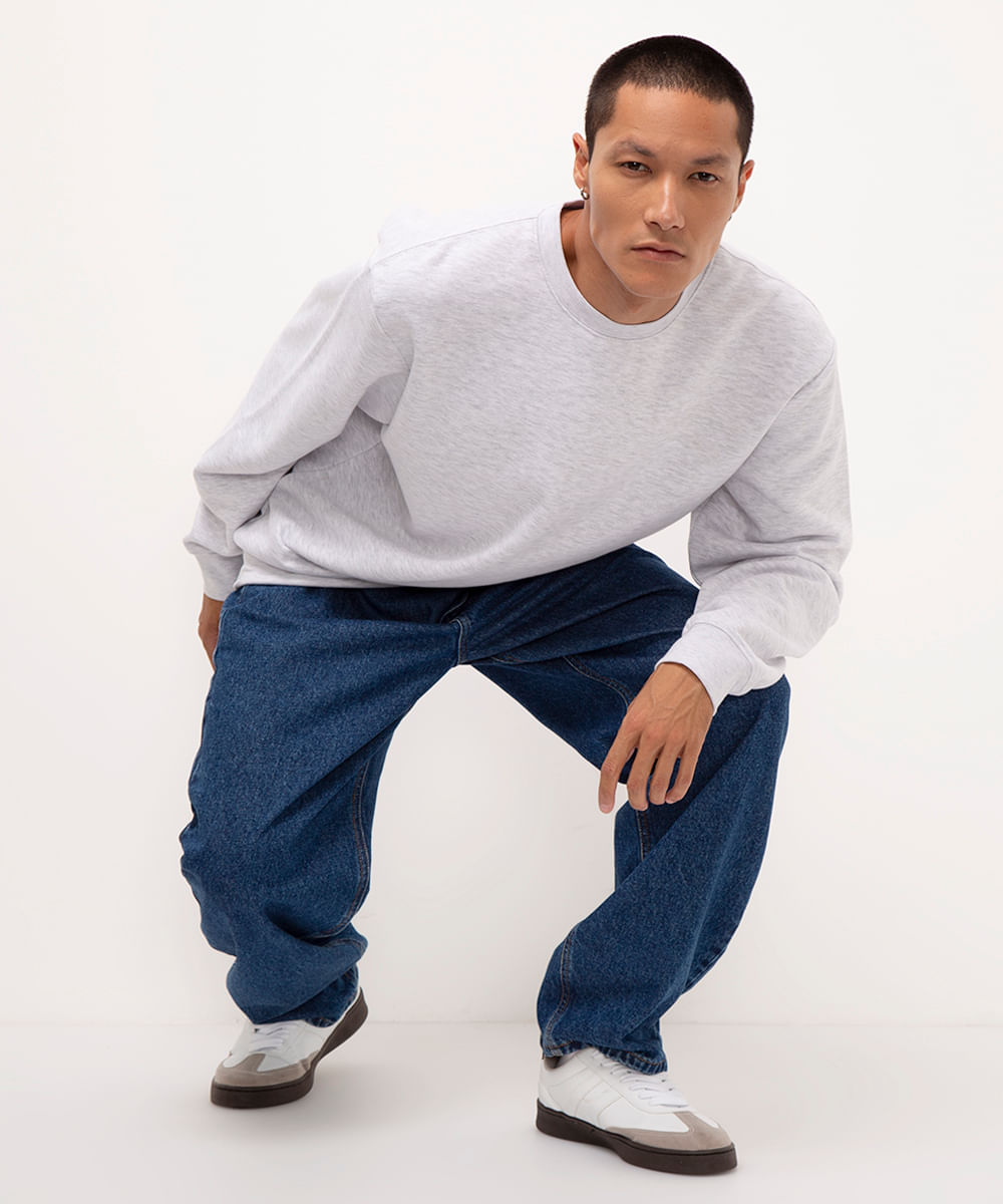 blusão de moletom oversized cinza mescla