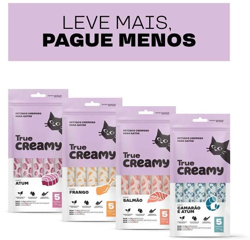 Petisco Cremoso True Creamy Sabores Variados para Gatos - 4 Pacotes (20 Unidades)