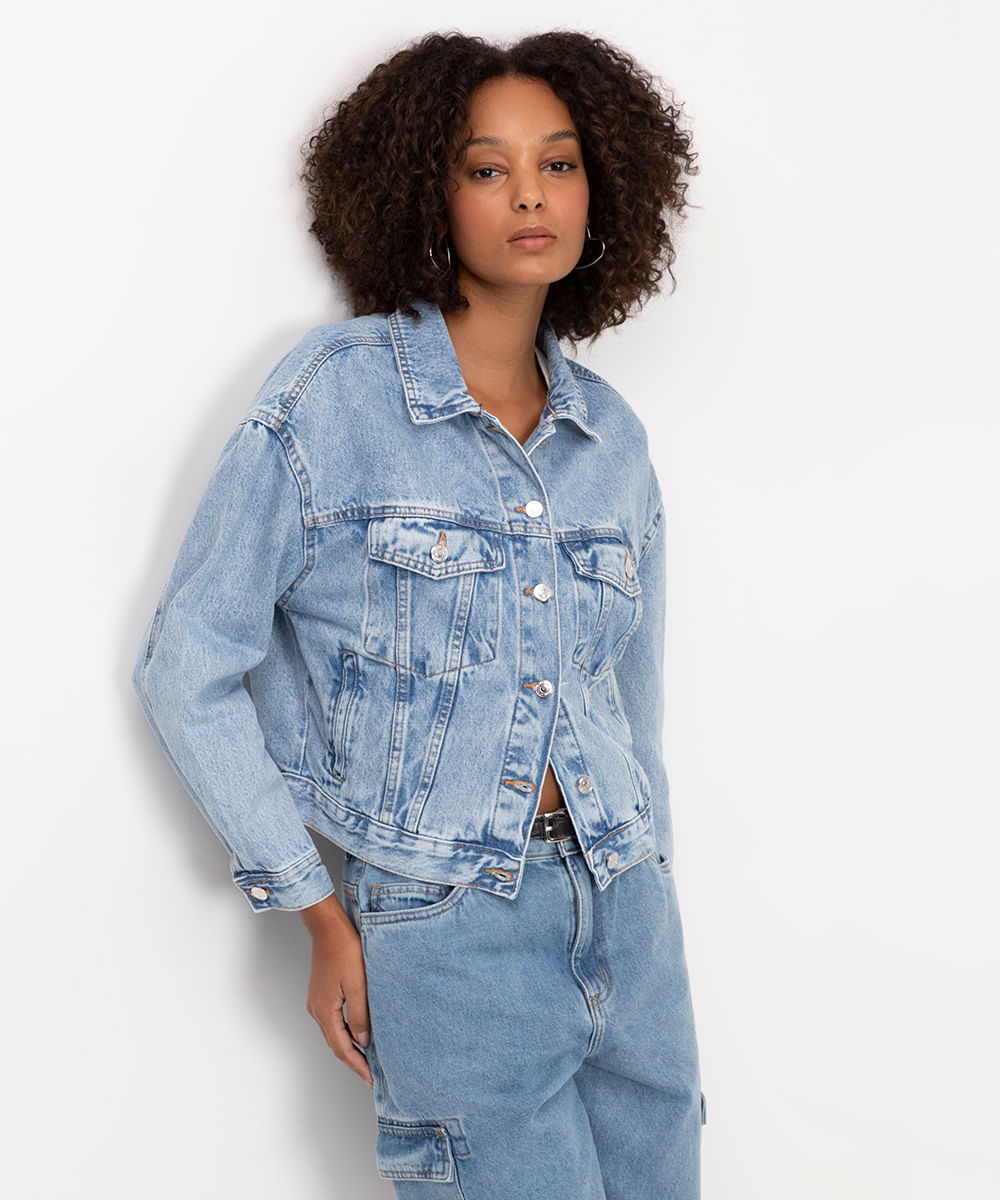 Jaqueta Jeans Trucker Vintage Azul Claro