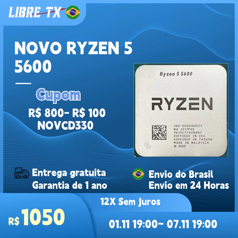 [MOEDAS R$ 654,72/APP/Brasil] Processador Ryzen 5 5600 6Core CPU para Jogos Soquete AM4