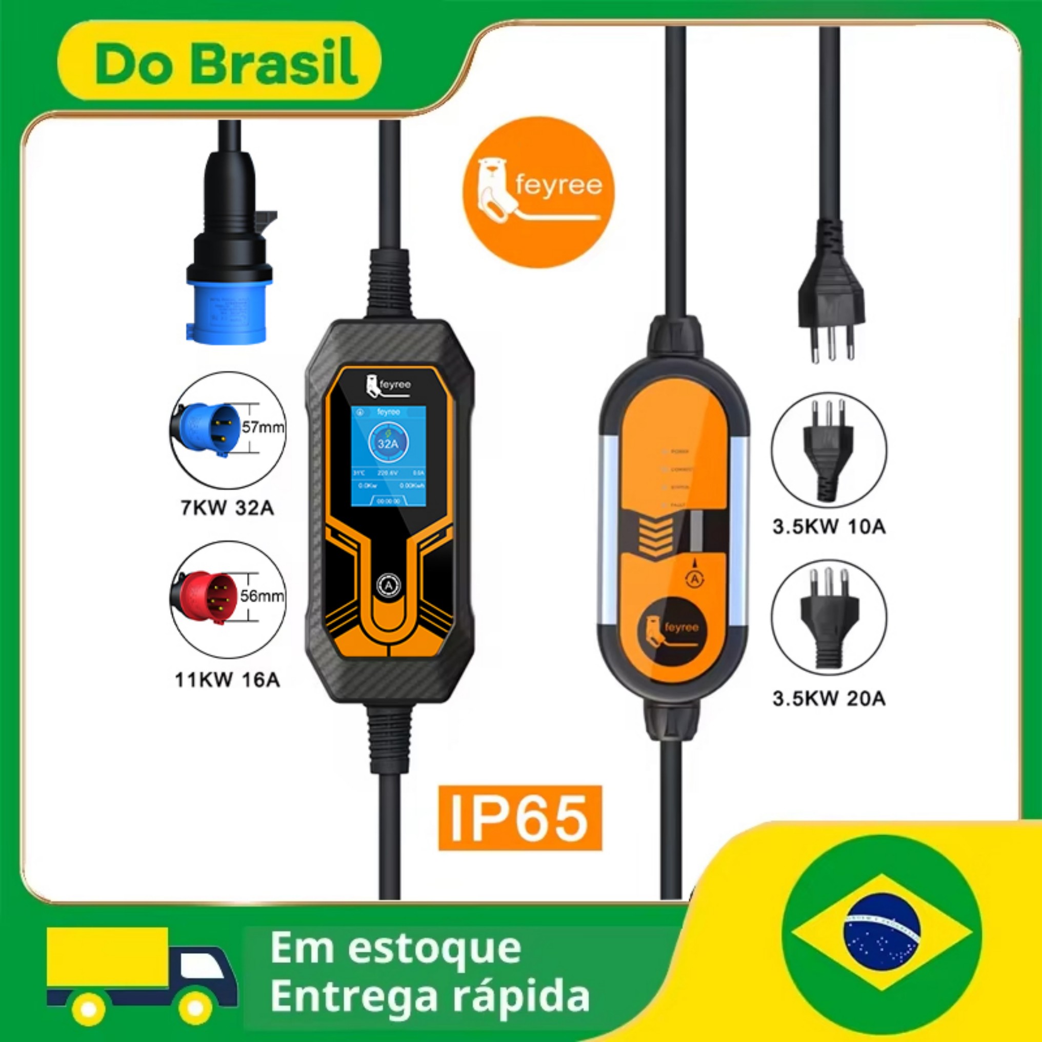 【DoBrasil/Paypal/Cashback Aliexpress R$461】 Carregador Portátil para Veículo Elétrico Feyree