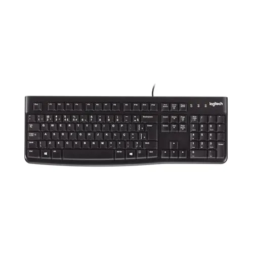 Teclado com fio USB Logitech K120, Resistente à Respingos, Barra de Espaço Curva, Compatível com PC e Notebook, Layout ABNT2