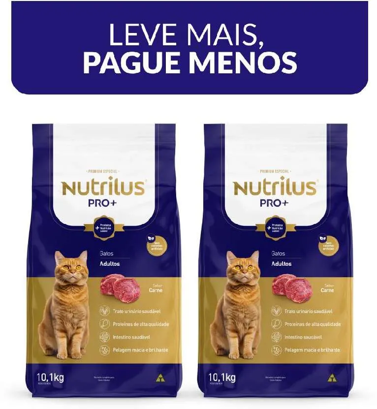 Ração Seca Nutrilus Pro+ Carne para Gatos Adultos 20kg