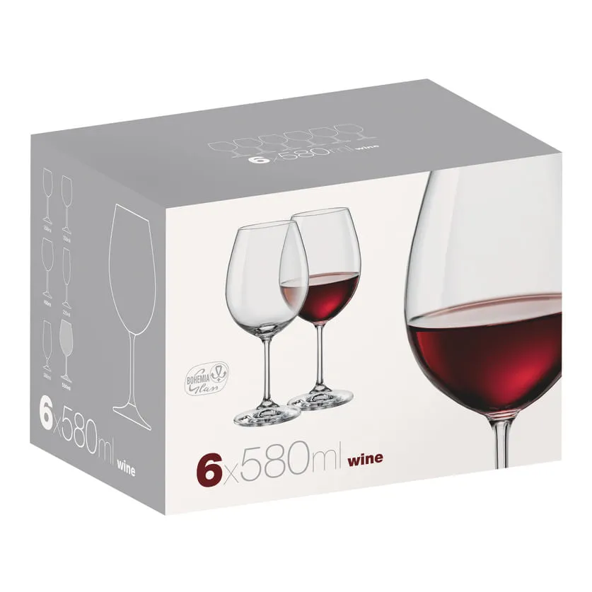 Jogo de 6 Taças para Vinho Cristal Bohemia 580ml