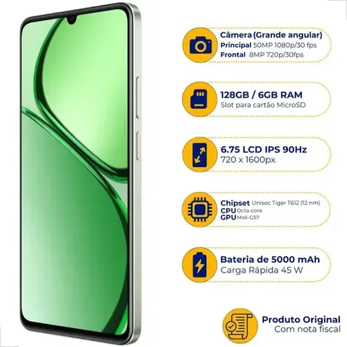 Smartphone Realme C63 128gb Dual Sim 6gb com 5000mAh 45W