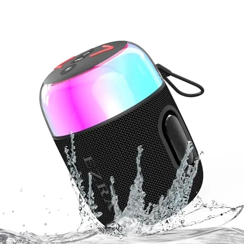 EZRA Caixa de Som Portátil com Luz de Ritmo RGB, Super Mini Bluetooth Speaker Hi-Fi TWS para Party e Viagens ao Ar Livre