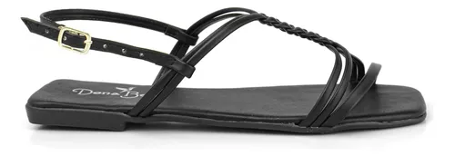 Sandália Rasteira Feminina Rasteirinha Preta Trançada Mulher