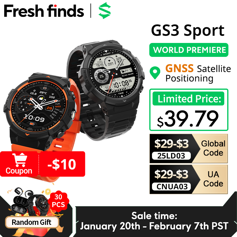 [Estreia mundial] Black Shark GS3 Sport Smart Watch Versão global 1.43 '' Display AMOLED 18 dias de vida útil da bateria 5ATM GNSS