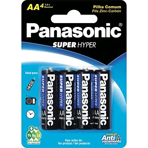 [+Por - R$4,11] Panasonic UM-3SHS - Pilha Comum AA, Tensão 1,5 Volts, Embalagem com 4 pilhas