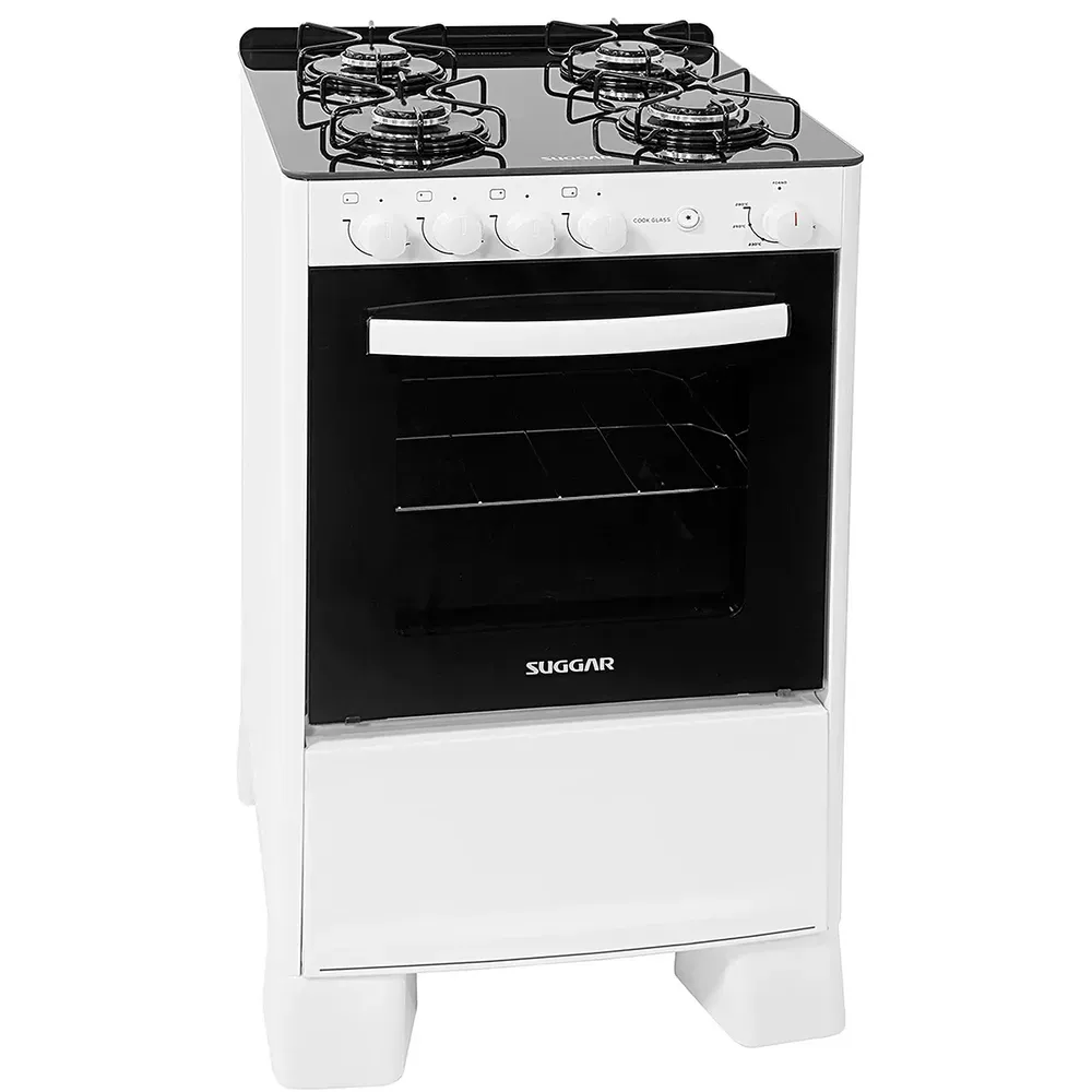 Fogão 4 Bocas Suggar Vidro Temperado Cook Glass Branco Bivolt - FGVCG410BR