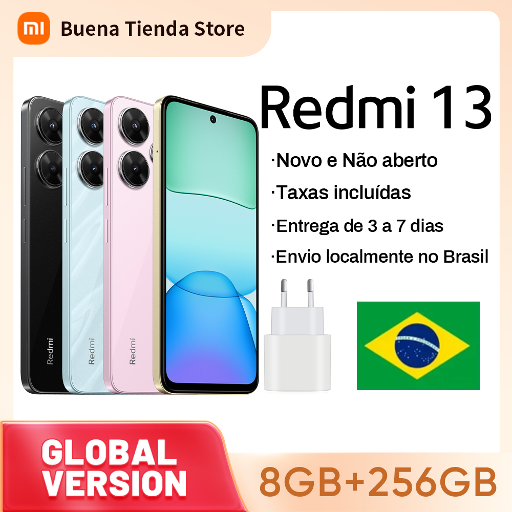 [Do Brasil] Smartphone Xaiomi Redmi 13 com Câmera de 108MP, Bateria de 5030mAh, Carregamento Rápido de 33W e Tela com 90Hz de 6,79"