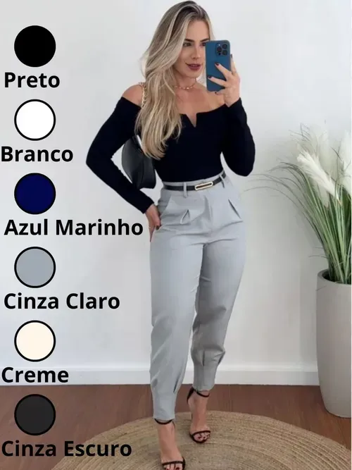 Calça Alfaiataria Feminina Cintura Alta Com Pença Casual e Social