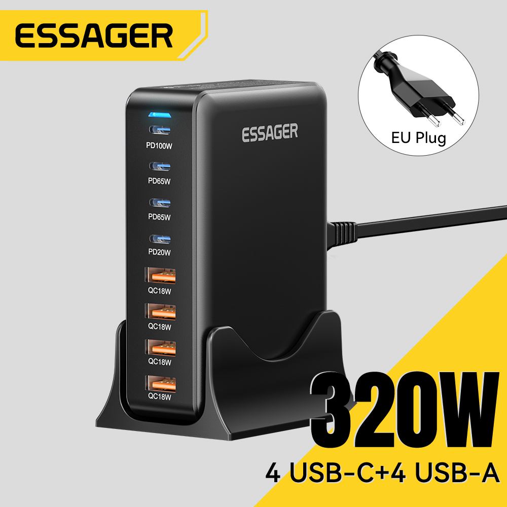 [Taxa inclusa] Essager 320w gan carregador 8 portas usb tipo c estação de carregamento desktop pd 100w