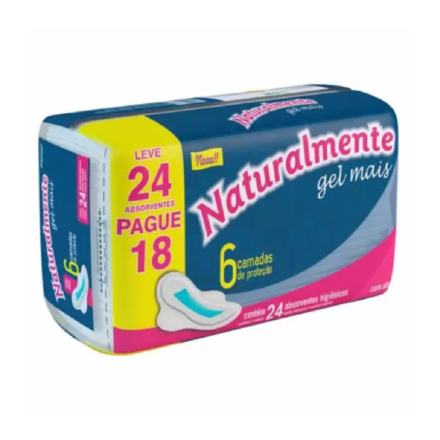 Absorvente Naturalmente Gel Mais com Abas Leve 24 Pague 18