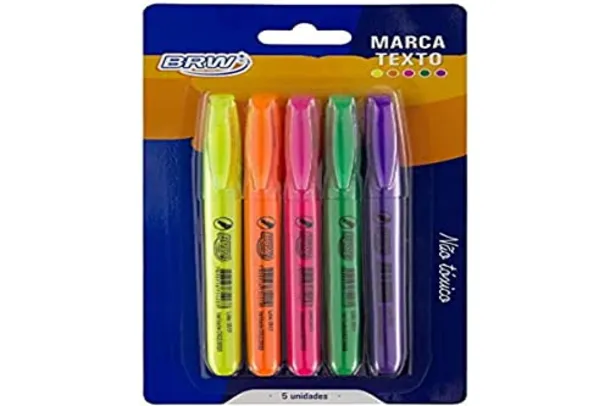 Caneta Marca Texto Fluorescente Blister com 5 Cores, BRW