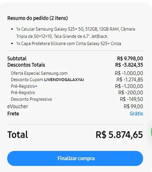 Samsung Galaxy S25+ 5G, 512GB + Capa