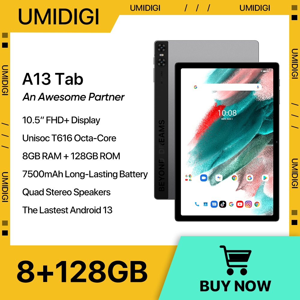 [MOEDAS R$ 605] UMIDIGI-A13 Tablet Android, Unisoc T616, 8GB, 8GB, 128GB, Atualização de 1TB, 10.51