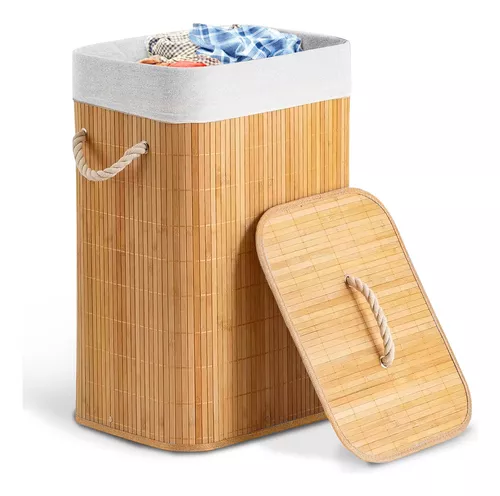 Cesto Bambu Jolitex retangular com tampa bege 60l