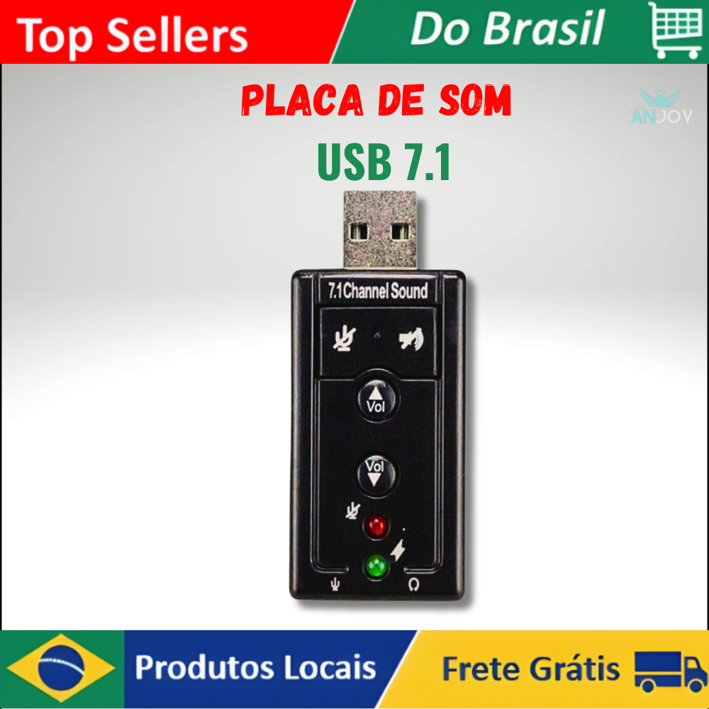 [DO BRASIL] (MOEDAS R$ 6,65) Placa de Som USB 7.1 Externa - Adaptador de Áudio Estéreo 3D com Portas para Microfone e Controle de Volume para Windows