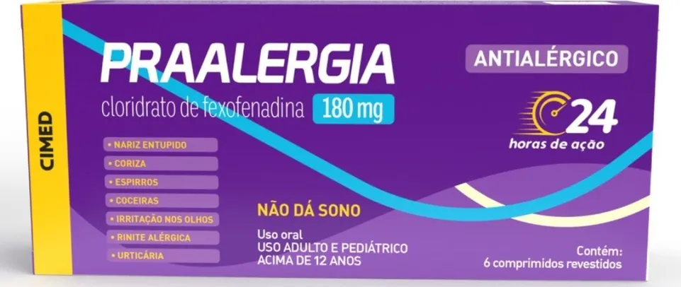 Praalergia 180mg 6 Comprimidos Cimed Fexofenadina Allegra Allexofedrin