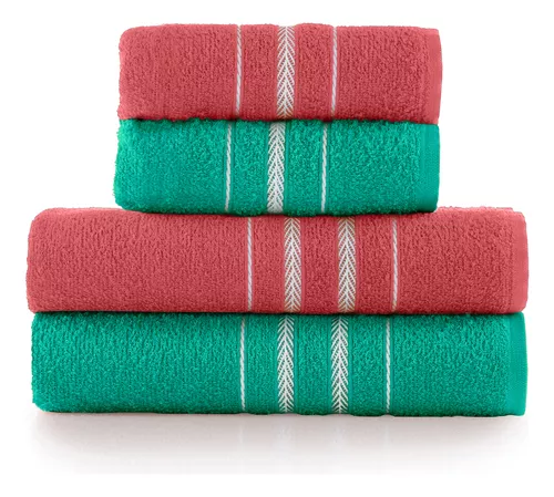 Jogo 4 Pçs Toalha Banho E Rosto Escala Teka Felpudo Algodão