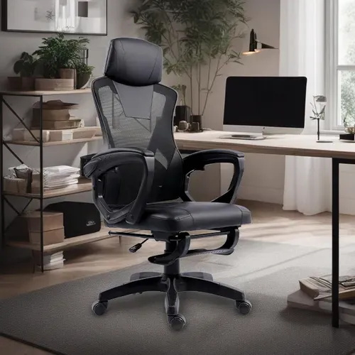 Cadeira Office Presidente Supreme Ergonômica Reclinável - Até 120kg, Giratória, Inclinação 12 graus, Encosto MESH, Espuma Dupla, Rodas de Duplo Giro