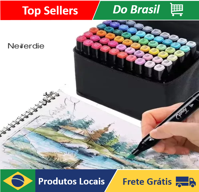 (R$13 BR/MOEDAS) 24 Cores Caneta Marcadora De Cabeça Dupla Oleosa Montagem Artística Para Estudantes Material Escolar Papelaria - AliExpress