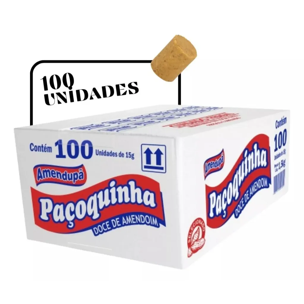 Paçoca Amendupã Caixa Com 100unidades 1,5kg - Rolha Embrulhada Individual