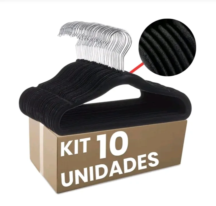 Cabide Veludo Premium Preto Adulto Kit 10 Peças Maxx