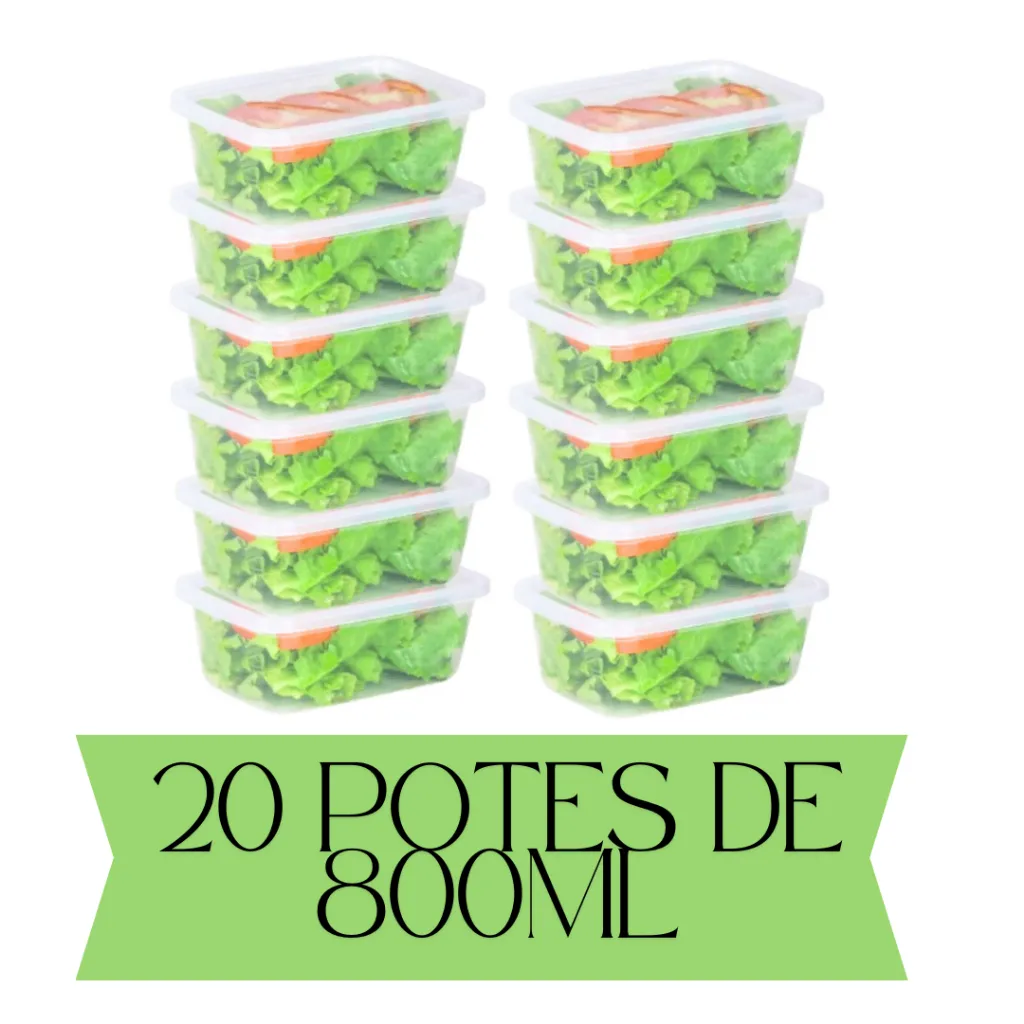 Kit 20 Potes de Marmitas Transparentes de Plástico de 800ML