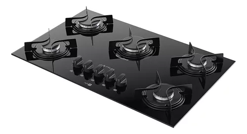 Cooktop 5 Bocas Atlas Agile Up Preto Com Mesa de Vidro e Mega Chama Bivolt