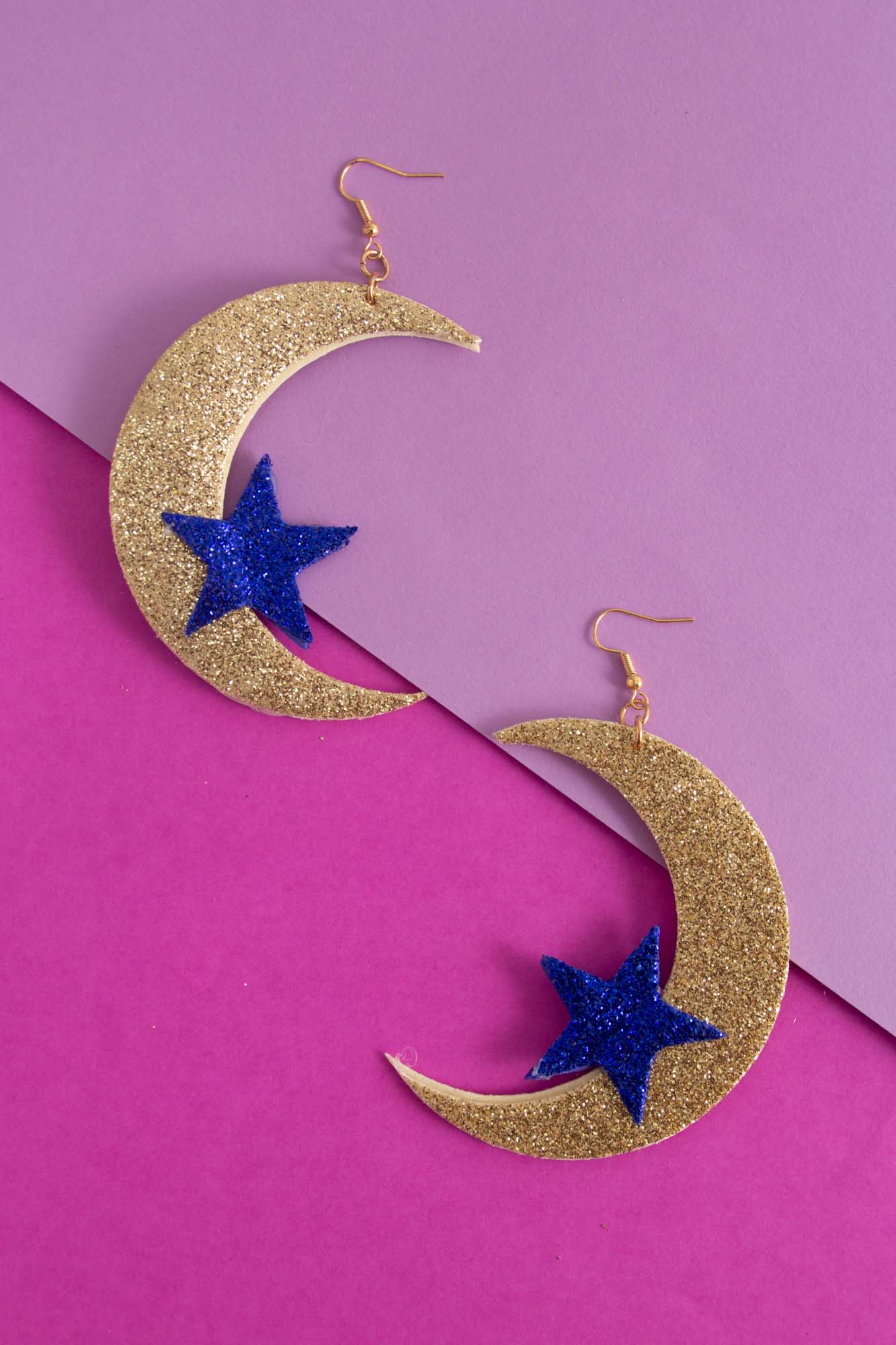 Acessório De Carnaval Brinco Lua Dourada e Estrela Azul