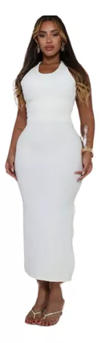Vestido Longo Midi Amarração Costas Fendas Laterais
