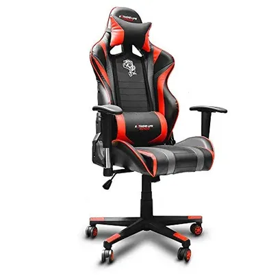 Cadeira Gamer Black Hawk com Apoio Cervical - Encosto Reclinável - Descansa Braços - Ajuste de Altura - CH05BKRD - Vermelho/Preto - ELG