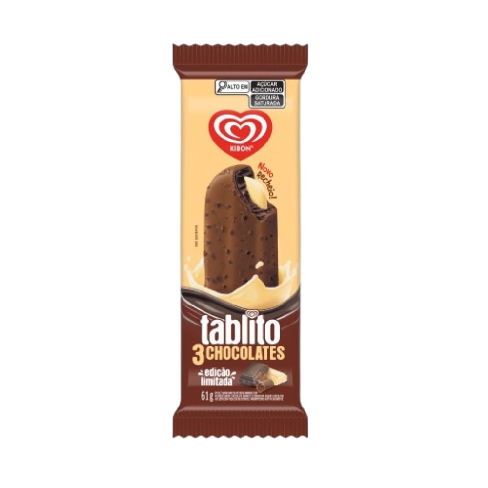 [APP/ LV2 R$9,50] Picolé Kibon Tablito 3 Chocolates Com Pedaços De Cookies 61g