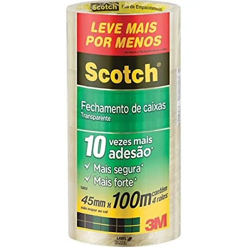 (REC)Scotch, 3M, Fita de Empacotamento Transparente, 4 Rolos, 45mm x 100M