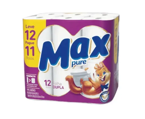 Papel Higiênico Folha Dupla Max Pure com 12 rolos de 30 metros