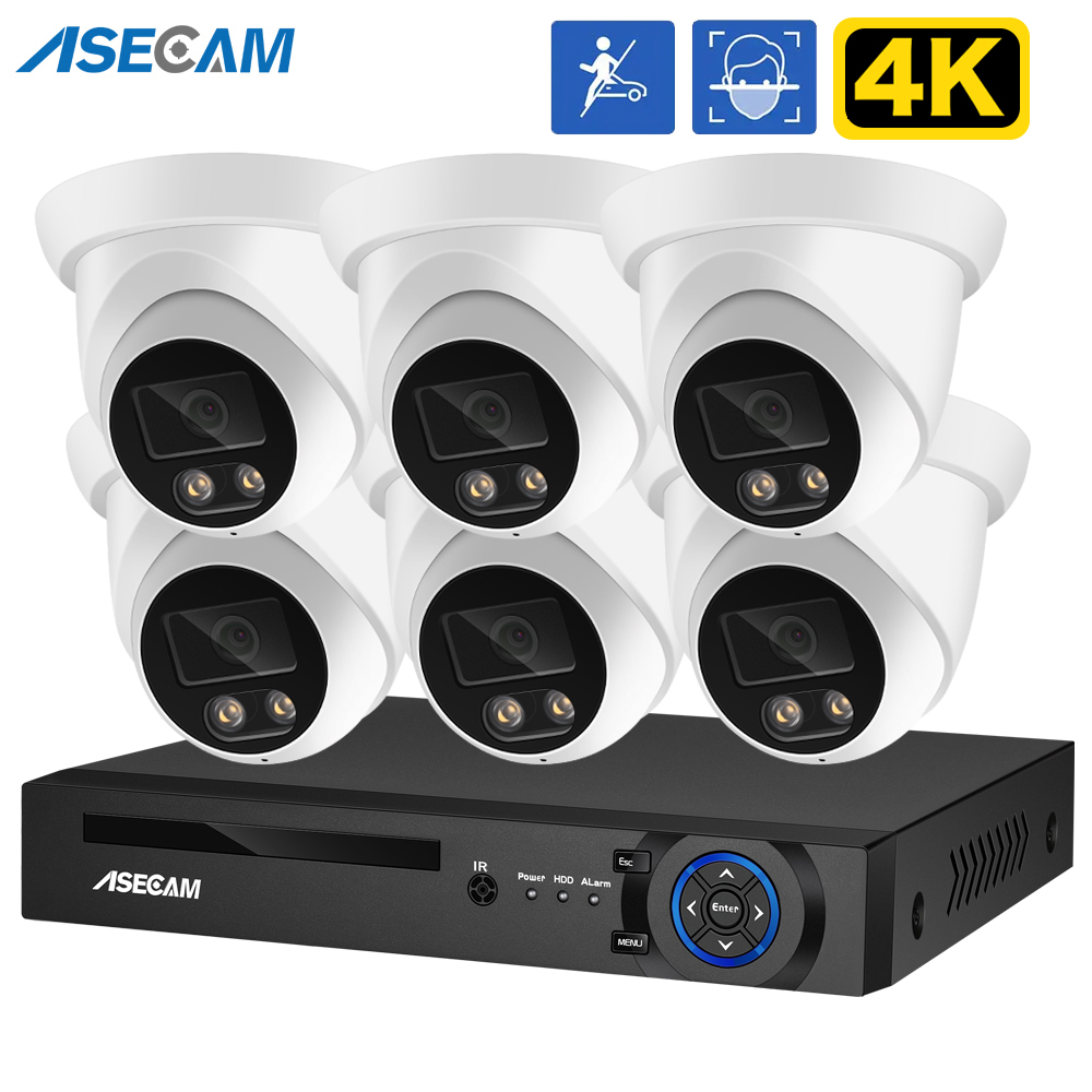 [ESTOQUE BR] ASECAM 4K Kit PoE - 1 NVR + 6 Cameras com Reconhecimento Facial, Carro e Humano e Full Color Night