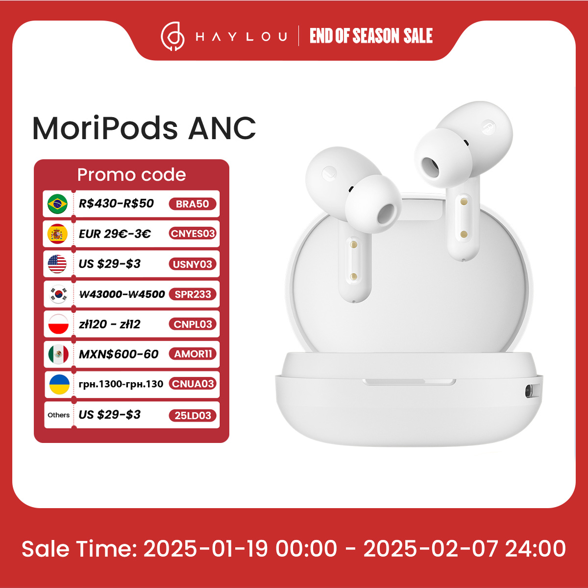 [Com Taxa] Fones Bluetooth ANC V5.2 HAYLOU MoriPods