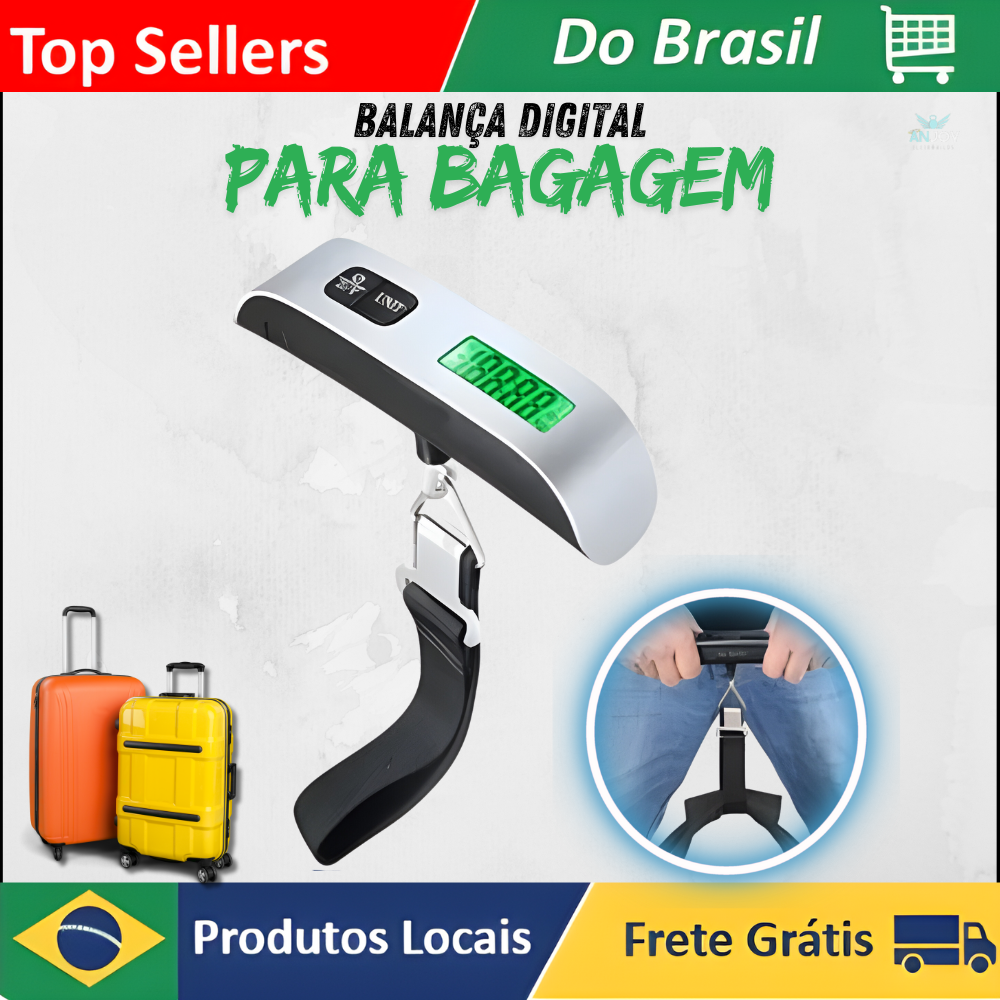 [MOEDAS R$ 6,86] Balança Eletrônica para Bagagem com Display LCD - Escala Pendurada para Pesagem de Malas e Sacos de Viagem