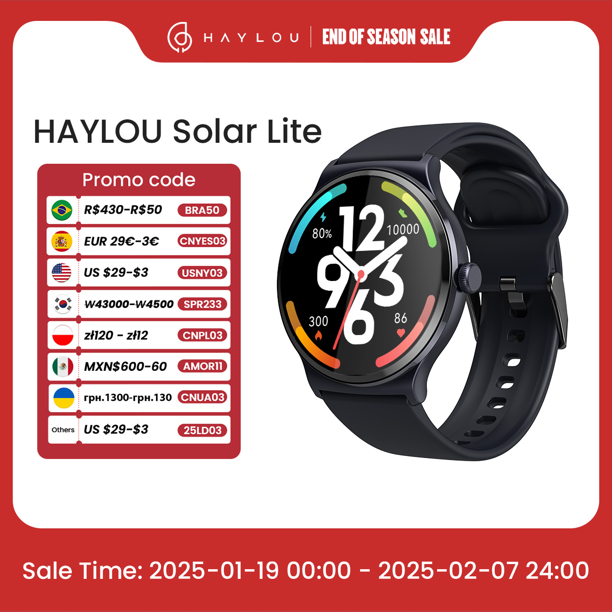 [Com Taxa] Relógio inteligente 1,38" Bluetooth 5.3 HAYLOU Solar Lite