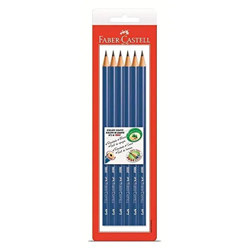 [+por- R$ 4,59] Lápis Grafite Nº 2B Redondo, Faber-Castell, SM/1210AZ, EcoLápis, Azul, 6 Unidades