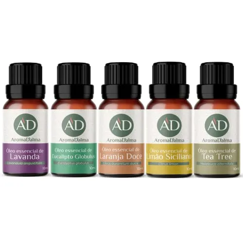 Kit Óleo Essêncial Completo Para Aromaterapia | 100% Puros - Lavanda, Eucalipto, Limão Siciliano, Laranja Doce e Tea Tree (Melaleuca) - Aroma D’alma
