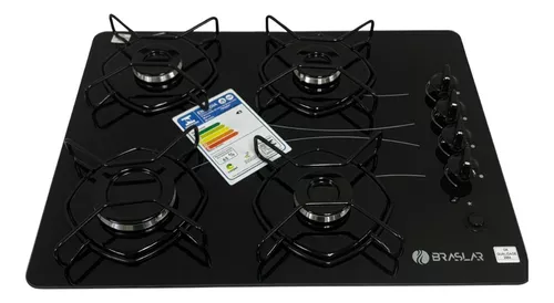 Cooktop Braslar Pop Gás 4 Bocas Mesa Vidro - Bivolt Cor Preto 127V/220V