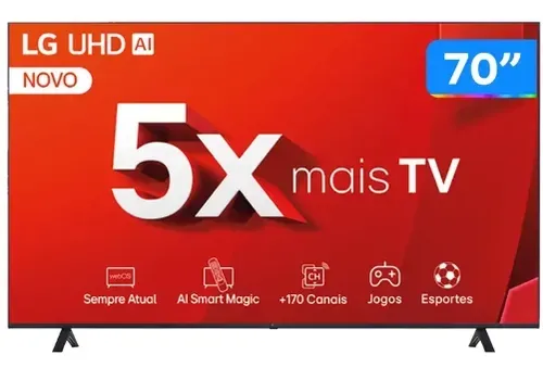 Smart TV 70" 4K LG Ultra HD 70UT8050 com Processador a5 Ger7 AI, Alexa/Chromecast integrado, Otimizador de Jogos, webOS 24 e Controle Smart Magic