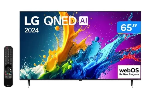 Smart TV 65" 4K QNED LG 65QNED80TSA WebOS 24 Processador α5 Ger7 Wi-Fi Bluetooth com Alexa e Chromecast 3 HDMI 2 USB