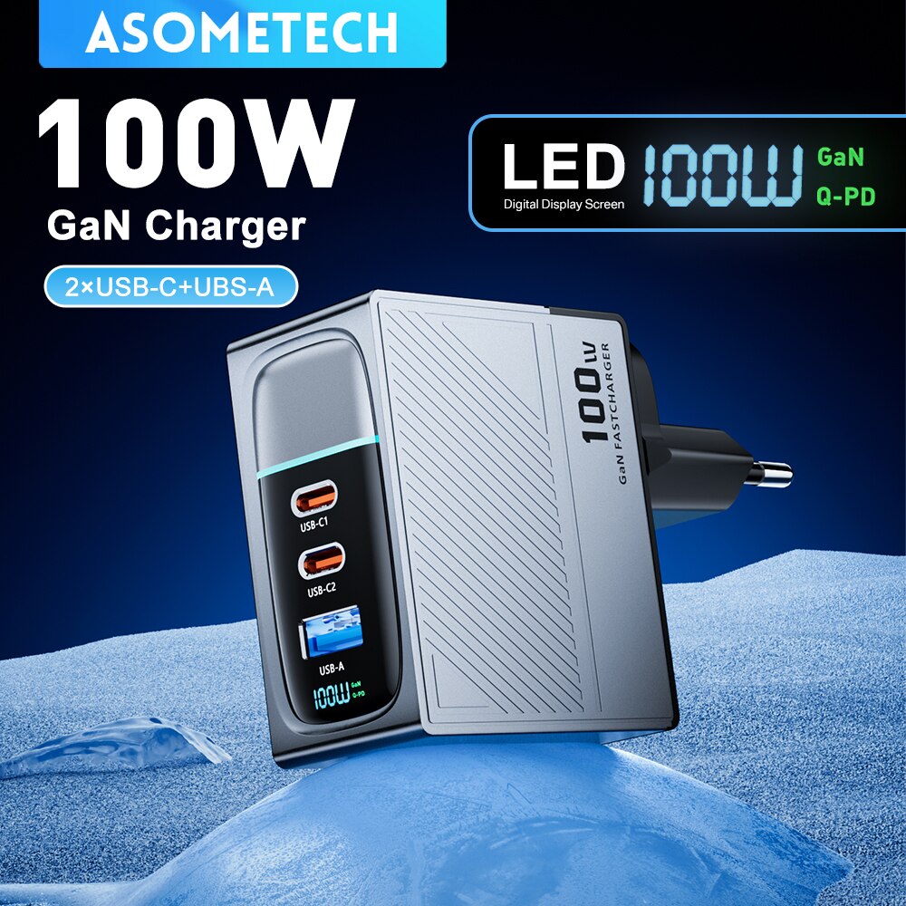 [Com Taxa/Navegador] Carregador portátil 100W Multi USB Asometech-GaN