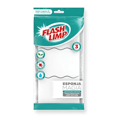 Flash Limp Conjunto Com 3 Esponjas Magia Remove Rabiscos De Lápis De Cor E Giz De Cera Esp7757 Branco
