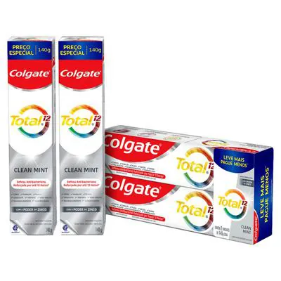 [LV6 R$18,56 UN] Kit Creme Dental Colgate Total 12 Clean Mint 140g com 2un