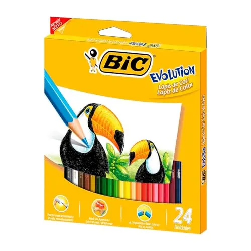 Lápis de Cor Sextavado BIC Evolution, 24 Cores, 902638, Blister 1 Unidade, Seguro Para Crianças, Não Lasca